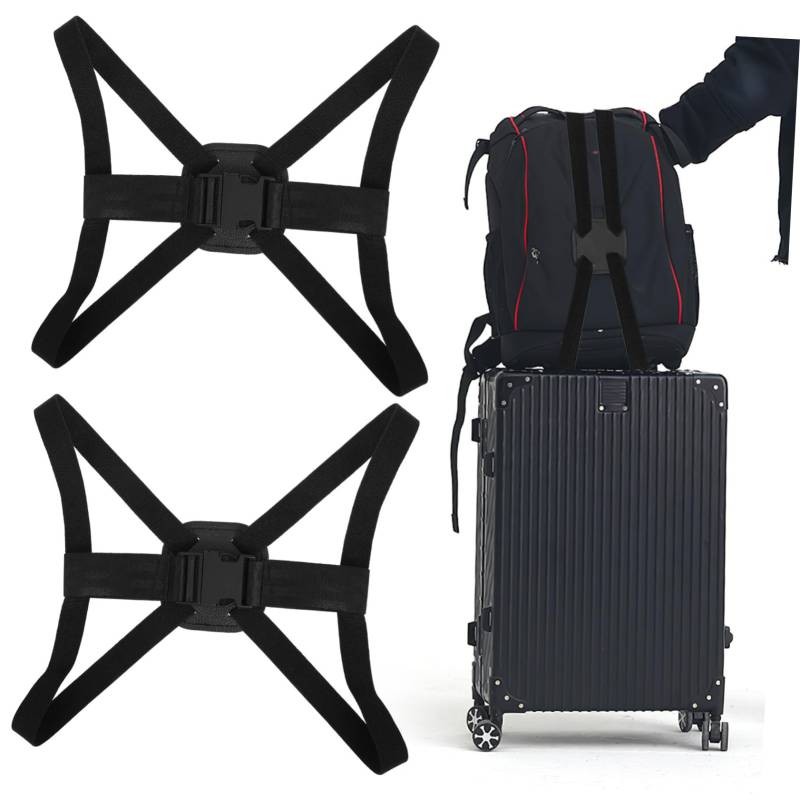 PACKOVE 2St Kreuzpackgürtel Gepäck-Bungee Rucksackgurt Reisegepäckgurt Packband Zeltgurte Koffer sicher befestigen Kofferzubehör Koffergurte für Gepäck Gepäckgurte mit Schnalle Nylon Black von PACKOVE