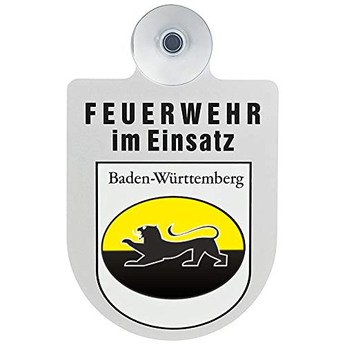 ZKMAGIC Feuerwehr im Einsatz KFZ Aluschild mit Saugnapf und Bundesland Wappen (Baden-Württemberg) von ZKMAGIC