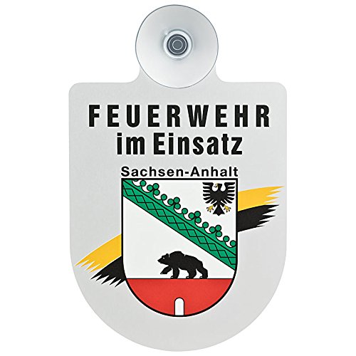 ZKMAGIC Feuerwehr im Einsatz KFZ Aluschild mit Saugnapf und Bundesland Wappen (Sachsen-Anhalt) von ZKMAGIC