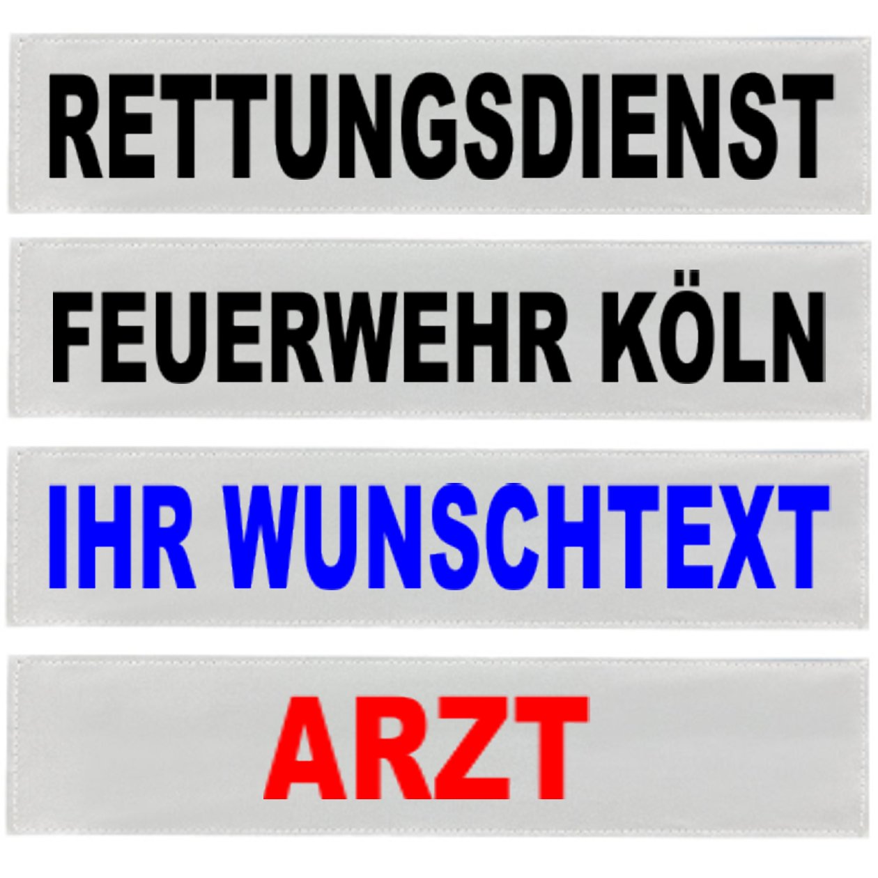 ZKMAGIC Reflexschild Rückenschild silber reflektierend mit Wunschtext 38x8cm, 42x8cm, 30x5cm Wunschtext individuell wie RETTUNGSDIENST FEUERWEHR NOTARZT etc. (30x5cm) von ZKMAGIC