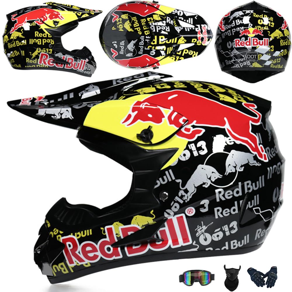 Jugend Motorradhelm Motocross Helm Kinder Erwachsene Cross Helms Herren ATV Motorradhelm MX Enduro Full Face MTB Helm DOT/ECE-Zertifizierter Mit Brille Maske Handschuhe Downhill Helm,Black/D-XL von PAESCOY