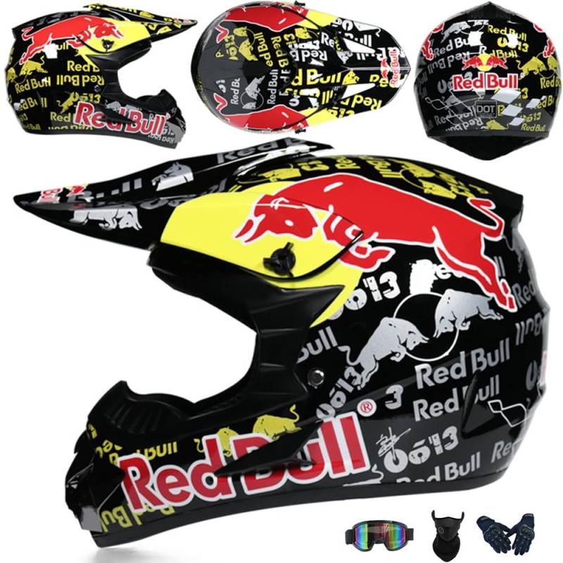 Jugend Motorradhelm Motocross Helm Kinder Erwachsene Cross Helms Herren ATV Motorradhelm MX Enduro Full Face MTB Helm DOT/ECE-Zertifizierter Mit Brille Maske Handschuhe Downhill Helm,Black/D-XL von PAESCOY