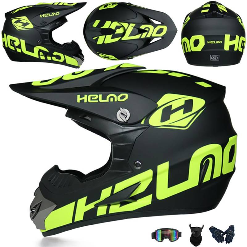 Jugend Motorradhelm Motocross Helm Kinder Erwachsene Cross Helms Herren ATV Motorradhelm MX Enduro Full Face MTB Helm DOT/ECE-Zertifizierter Mit Brille Maske Handschuhe Downhill Helm,Green/C-XXL von PAESCOY