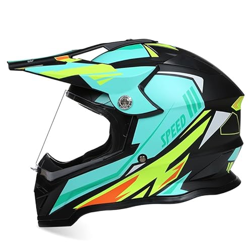 Motocross Helm Damen Herren Full Face MTB Helm Motorradhelm Cross DOT/ECE-Zertifizierter Mit Anti-Fog Sonnenblende Downhill Helm Mopedhelm Schutzhelm Für Cruiser Chopper,Blue/A-M von PAESCOY