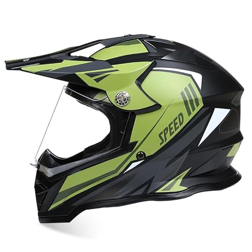 Motocross Helm Damen Herren Full Face MTB Helm Motorradhelm Cross DOT/ECE-Zertifizierter Mit Anti-Fog Sonnenblende Downhill Helm Mopedhelm Schutzhelm Für Cruiser Chopper,Green/A-XL von PAESCOY