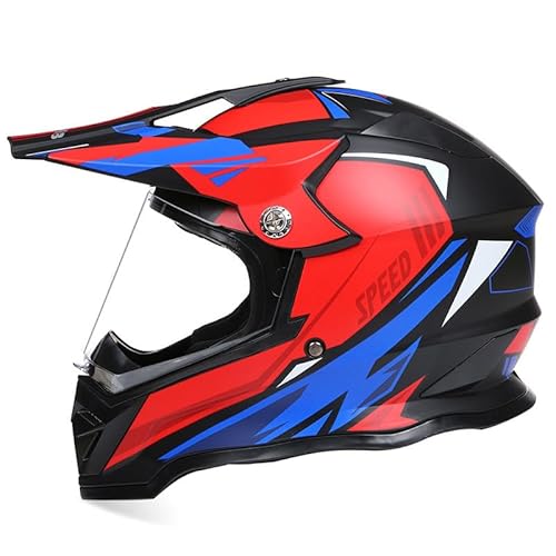 Motocross Helm Damen Herren Full Face MTB Helm Motorradhelm Cross DOT/ECE-Zertifizierter Mit Anti-Fog Sonnenblende Downhill Helm Mopedhelm Schutzhelm Für Cruiser Chopper,Red/A-L von PAESCOY