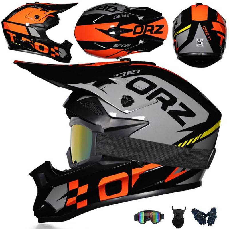 Motocross Helm Kinder Erwachsene Dirt Bike Offroad Cross Helms Herren ATV Motocross Helm Jugend Motorradhelm MX Enduro Full Face MTB Helm Mit Brille Maske Handschuhe Downhill Helm,Black-S von PAESCOY