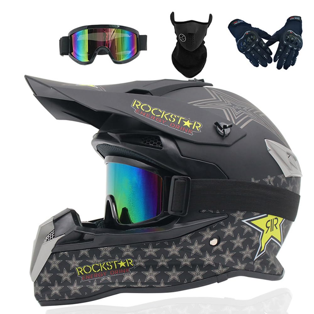 Motocross Helm Kinder Erwachsene Dirt Bike Offroad Cross Helms Herren ATV Motocross Helm Jugend Motorradhelm MX Enduro Full Face MTB Helm Mit Brille Maske Handschuhe Downhill Helm,Color/A-L von PAESCOY