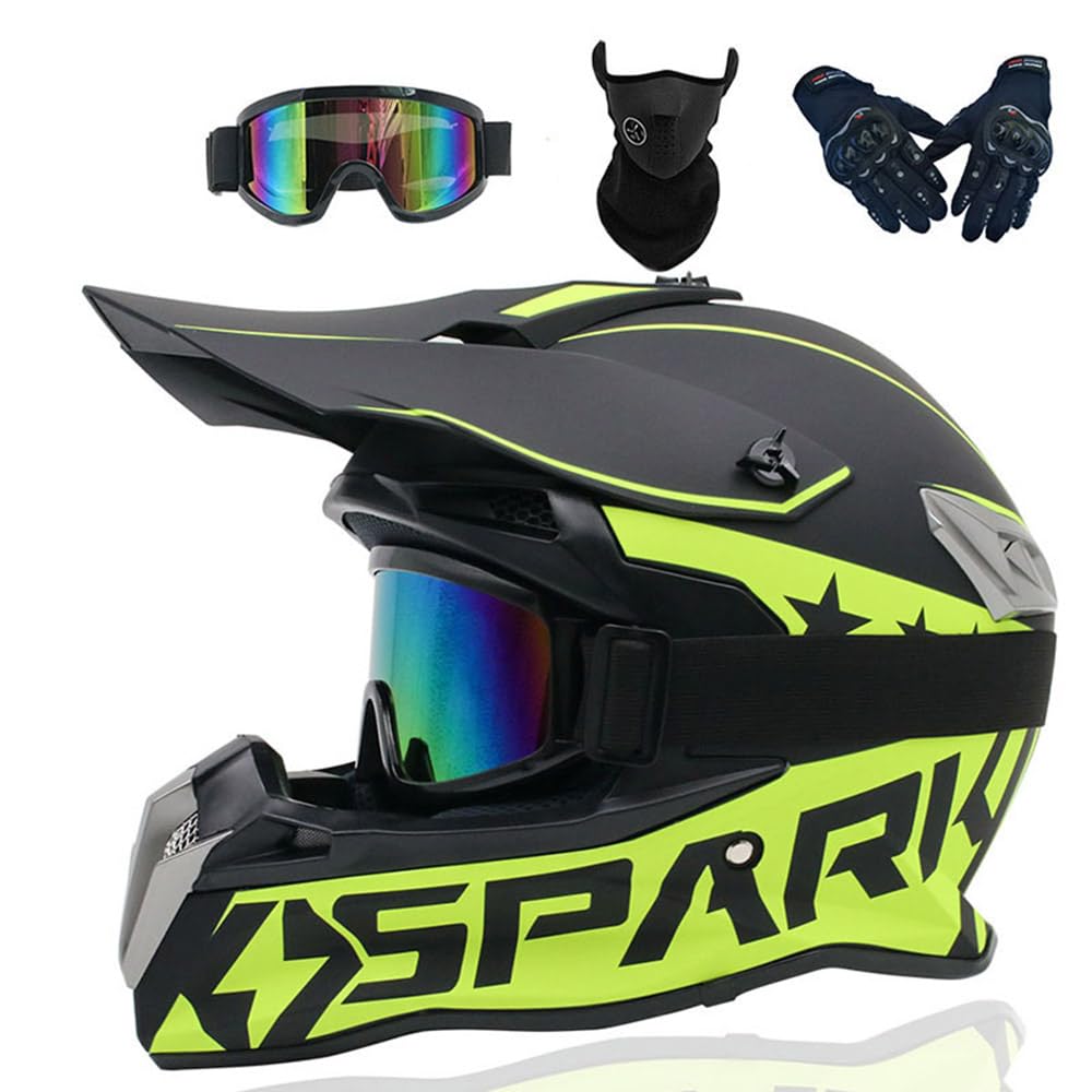 Motocross Helm Kinder Erwachsene Dirt Bike Offroad Cross Helms Herren ATV Motocross Helm Jugend Motorradhelm MX Enduro Full Face MTB Helm Mit Brille Maske Handschuhe Downhill Helm,Color/F-L von PAESCOY