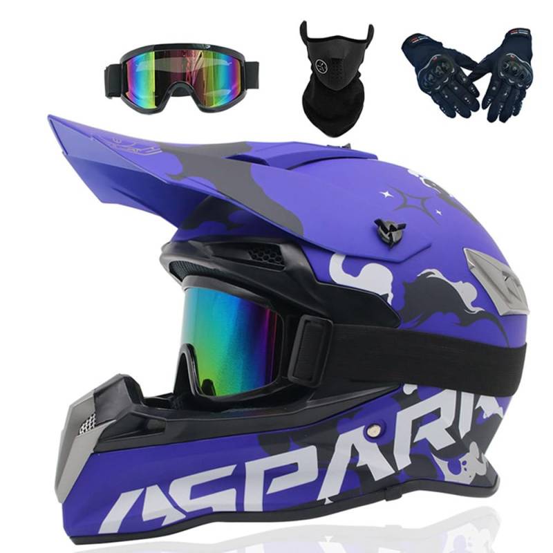 Motocross Helm Kinder Erwachsene Dirt Bike Offroad Cross Helms Herren ATV Motocross Helm Jugend Motorradhelm MX Enduro Full Face MTB Helm Mit Brille Maske Handschuhe Downhill Helm,Color/G-L von PAESCOY