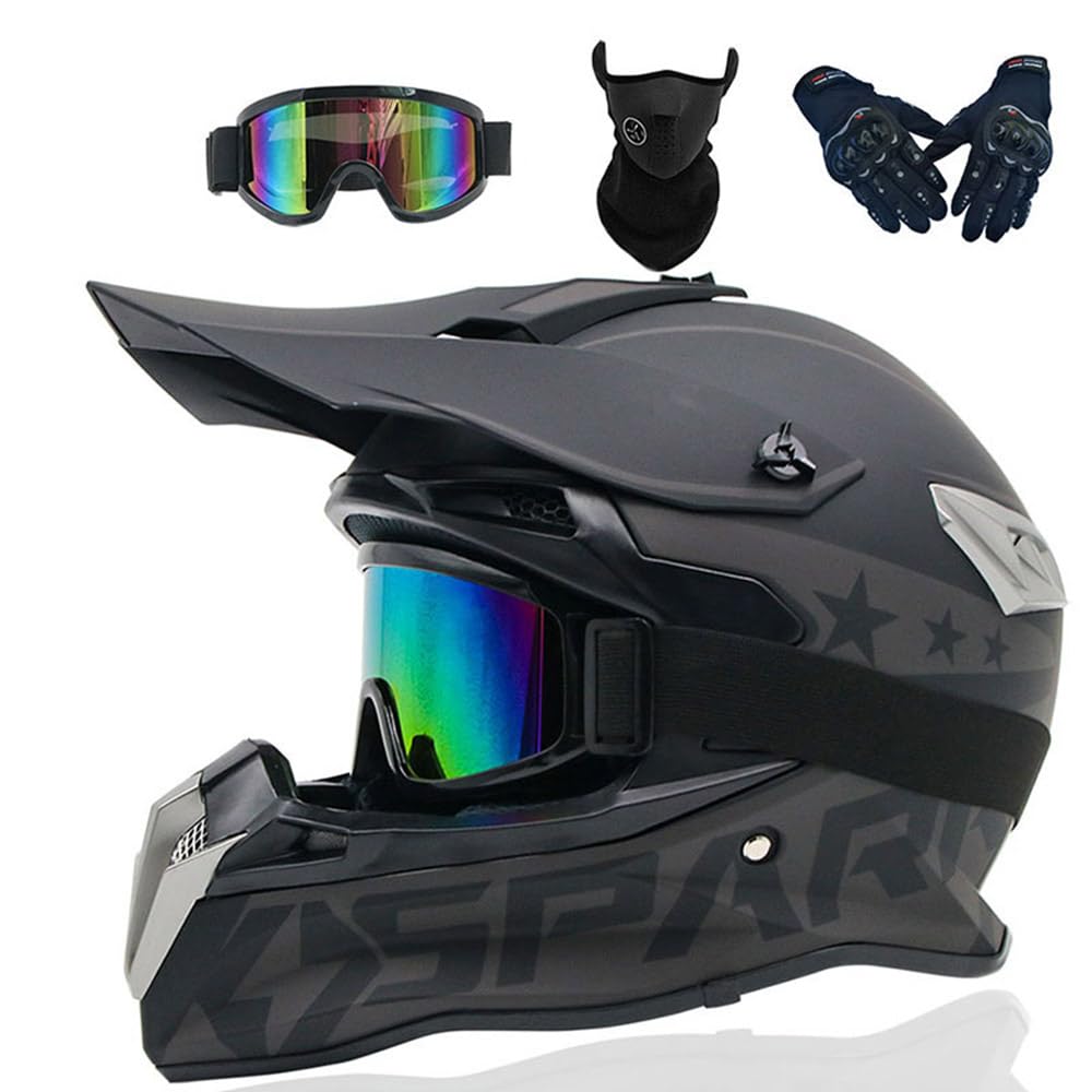 Motocross Helm Kinder Erwachsene Dirt Bike Offroad Cross Helms Herren ATV Motocross Helm Jugend Motorradhelm MX Enduro Full Face MTB Helm Mit Brille Maske Handschuhe Downhill Helm,Color/L-XXL von PAESCOY