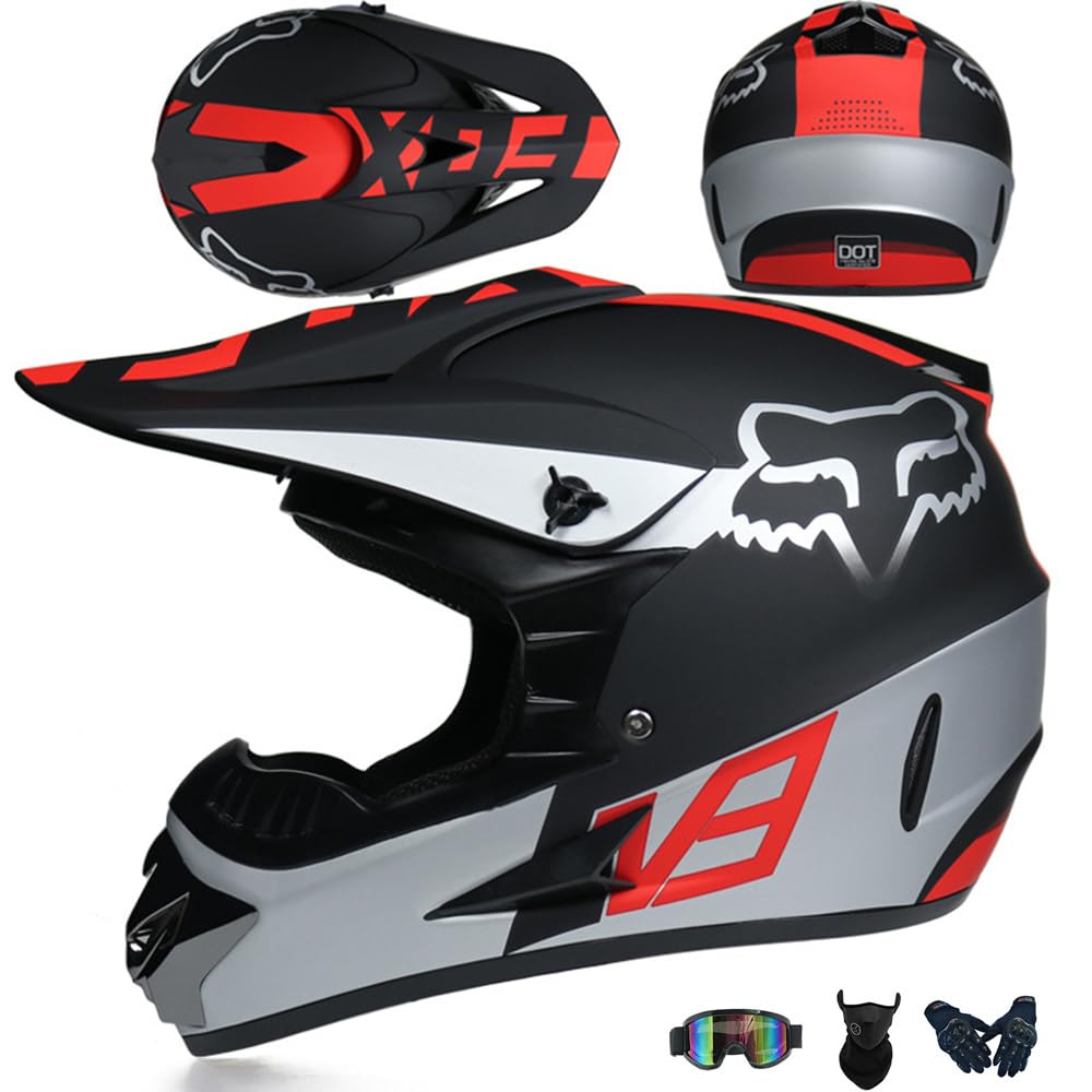 Motorradhelm Cross Damen Herren Full Face MTB Helm Motocross Helm DOT/ECE-Zertifizierter Mit Schutzbrillen Maske Handschuhe Downhill Helm Mopedhelm Schutzhelm Für Cruiser Chopper,Black/C-S von PAESCOY