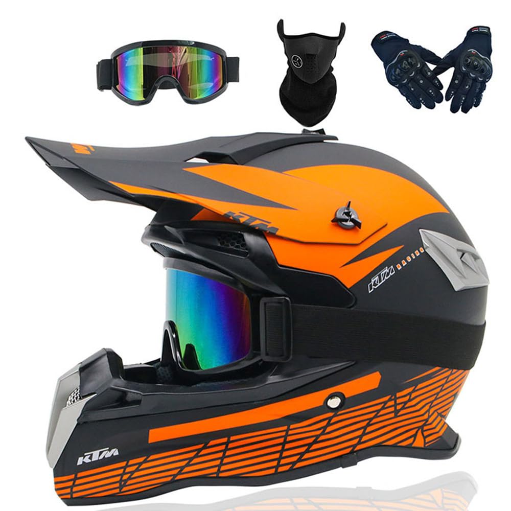 Motorradhelm Cross Damen Herren Full Face MTB Helm Motocross Helm DOT/ECE-Zertifizierter Mit Schutzbrillen Maske Handschuhe Downhill Helm Mopedhelm Schutzhelm Für Cruiser Chopper,Color/D-S von PAESCOY