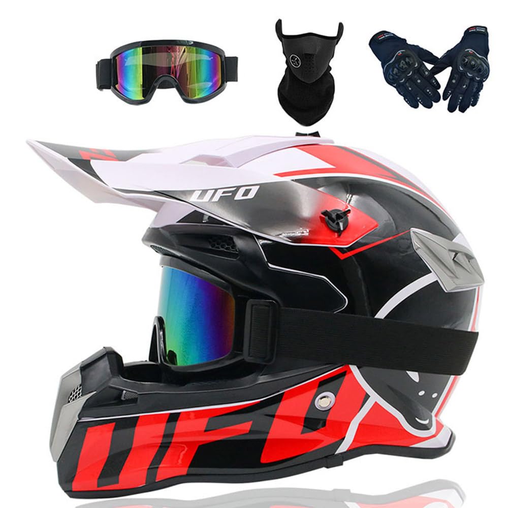 Motorradhelm Cross Damen Herren Full Face MTB Helm Motocross Helm DOT/ECE-Zertifizierter Mit Schutzbrillen Maske Handschuhe Downhill Helm Mopedhelm Schutzhelm Für Cruiser Chopper,Color/E-S von PAESCOY