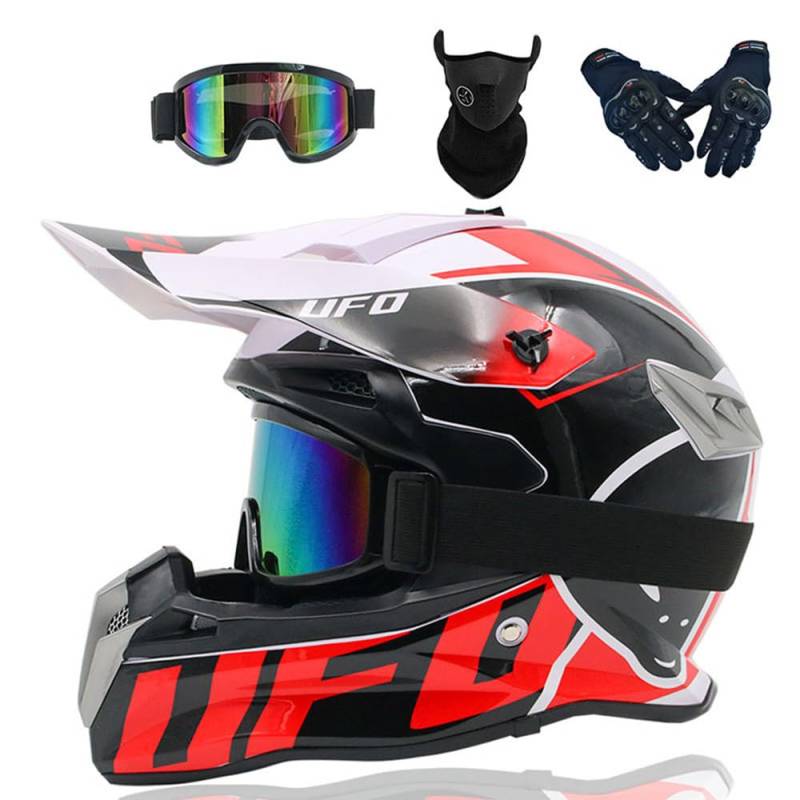 Motorradhelm Cross Damen Herren Full Face MTB Helm Motocross Helm DOT/ECE-Zertifizierter Mit Schutzbrillen Maske Handschuhe Downhill Helm Mopedhelm Schutzhelm Für Cruiser Chopper,Color/E-XL von PAESCOY