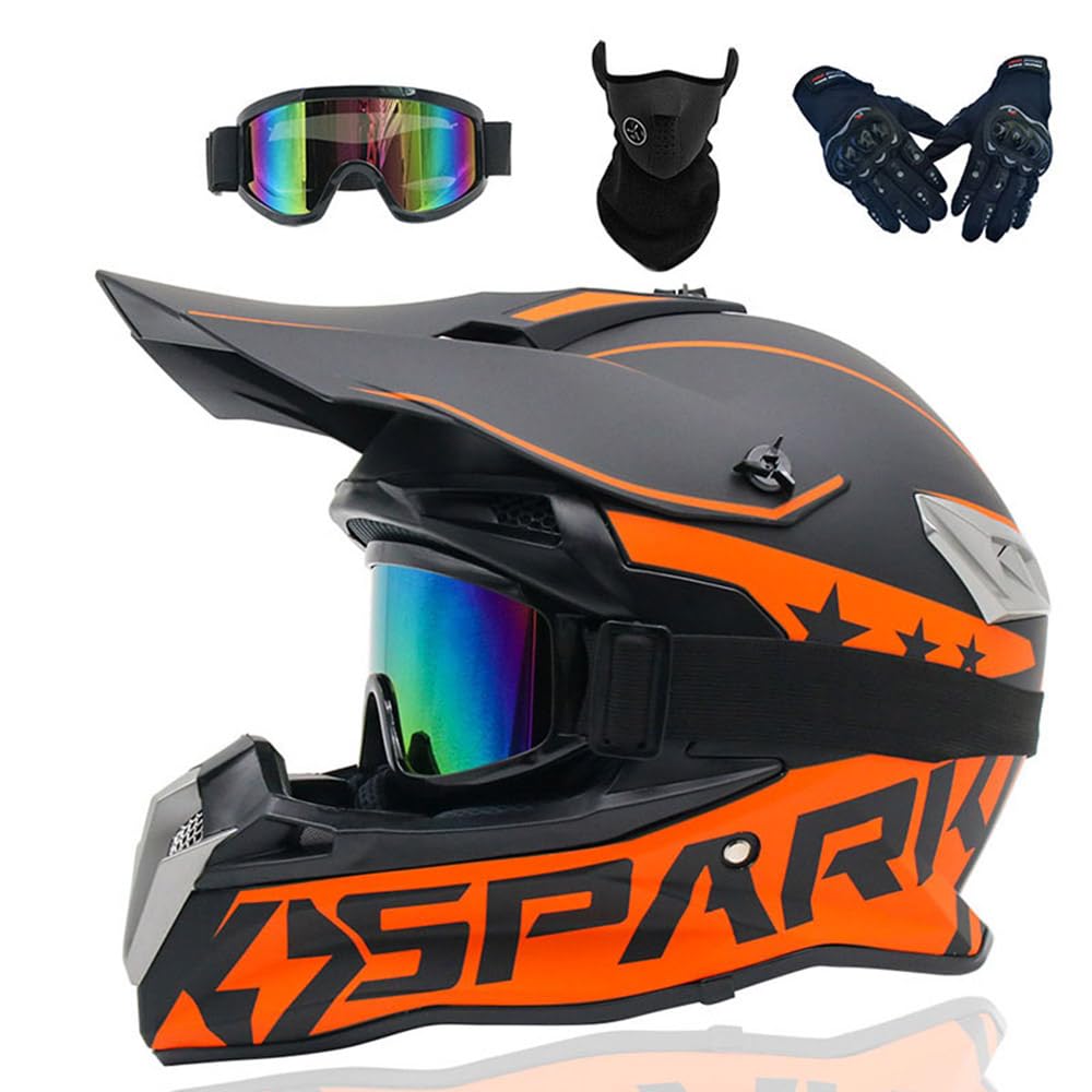 Motorradhelm Cross Damen Herren Full Face MTB Helm Motocross Helm DOT/ECE-Zertifizierter Mit Schutzbrillen Maske Handschuhe Downhill Helm Mopedhelm Schutzhelm Für Cruiser Chopper,Color/I-XL von PAESCOY