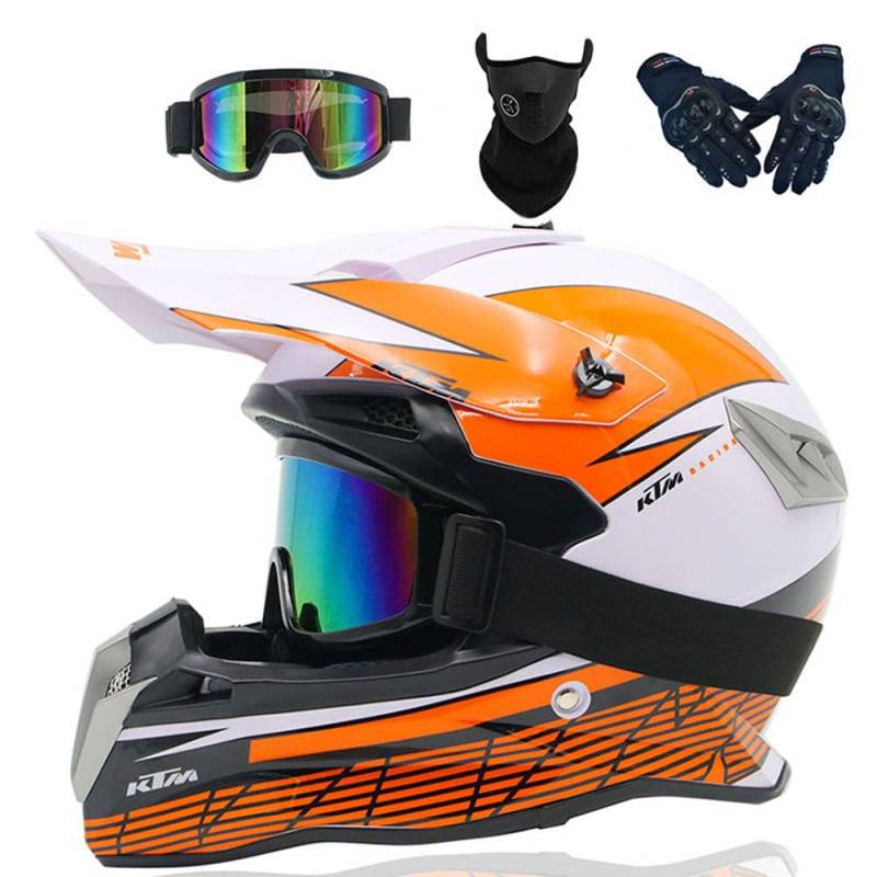 Motorradhelm Cross Damen Herren Full Face MTB Helm Motocross Helm DOT/ECE-Zertifizierter Mit Schutzbrillen Maske Handschuhe Downhill Helm Mopedhelm Schutzhelm Für Cruiser Chopper,Color/N-XL von PAESCOY