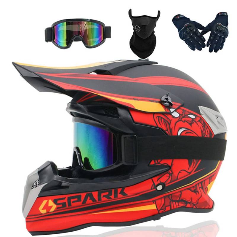 Motorradhelm Cross Damen Herren Full Face MTB Helm Motocross Helm DOT/ECE-Zertifizierter Mit Schutzbrillen Maske Handschuhe Downhill Helm Mopedhelm Schutzhelm Für Cruiser Chopper,Color/P-L von PAESCOY