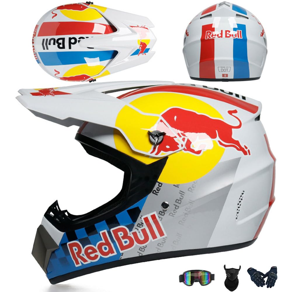 Motorradhelm Cross Damen Herren Full Face MTB Helm Motocross Helm DOT/ECE-Zertifizierter Mit Schutzbrillen Maske Handschuhe Downhill Helm Mopedhelm Schutzhelm Für Cruiser Chopper,White/D-S von PAESCOY