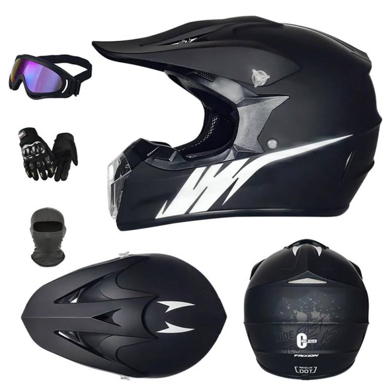 Motorradhelm Cross Kinder Erwachsene Full Face MTB Helm ATV Motocross Helm Damen Herren Mit Schutzbrillen Maske Handschuhe Downhill Helm Mopedhelm Schutzhelm Für Cruiser Chopper,Black/A-XL von PAESCOY