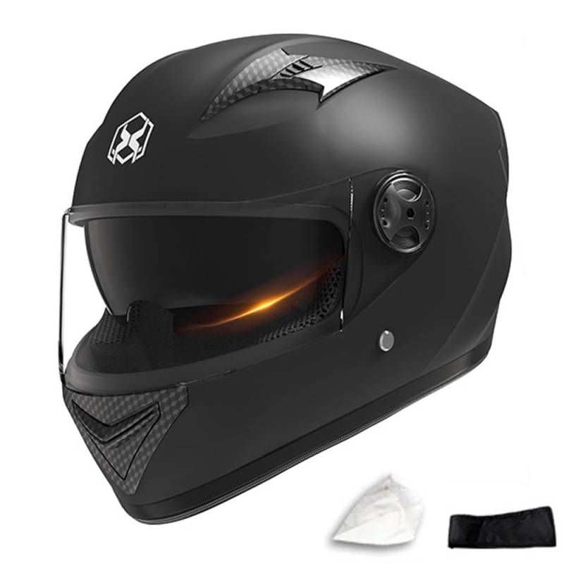 Motorradhelm Damen Herren Full Face Helm Retro Klapphelm DOT/ECE-Zertifizierter Mit Anti-Fog Sonnenblende Helm Motorrad Downhill Helm Mopedhelm Schutzhelm Für Cruiser Chopper,Black/A-54~62CM von PAESCOY