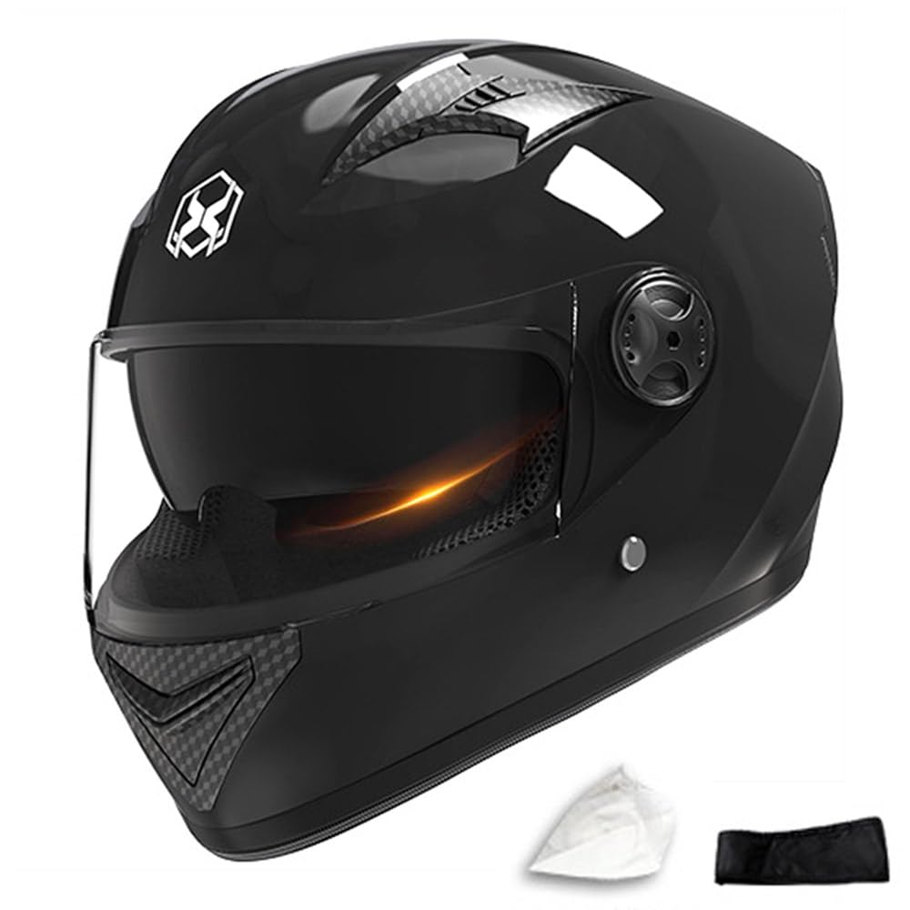 Motorradhelm Damen Herren Full Face Helm Retro Klapphelm DOT/ECE-Zertifizierter Mit Anti-Fog Sonnenblende Helm Motorrad Downhill Helm Mopedhelm Schutzhelm Für Cruiser Chopper,Black/B-54~62CM von PAESCOY