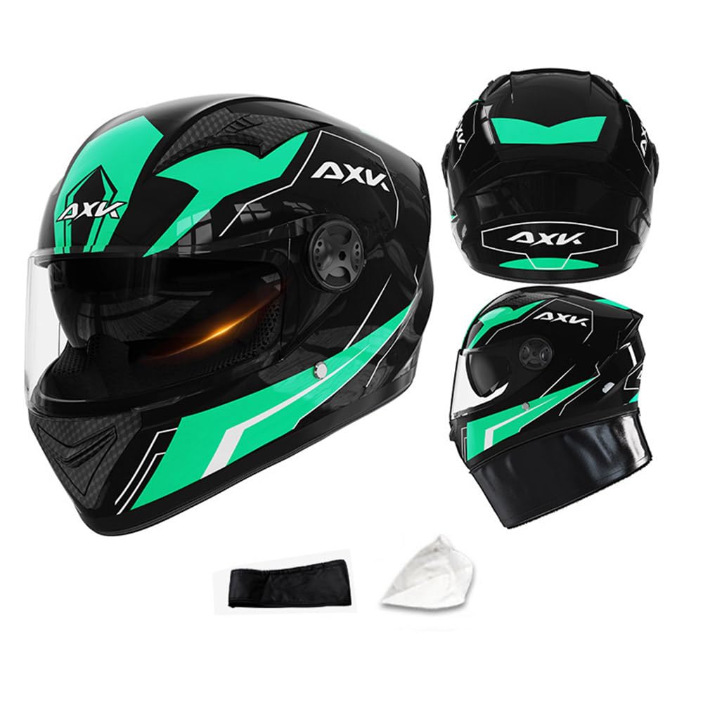 Motorradhelm Damen Herren Full Face Helm Retro Klapphelm DOT/ECE-Zertifizierter Mit Anti-Fog Sonnenblende Helm Motorrad Downhill Helm Mopedhelm Schutzhelm Für Cruiser Chopper,Green-55~62CM von PAESCOY