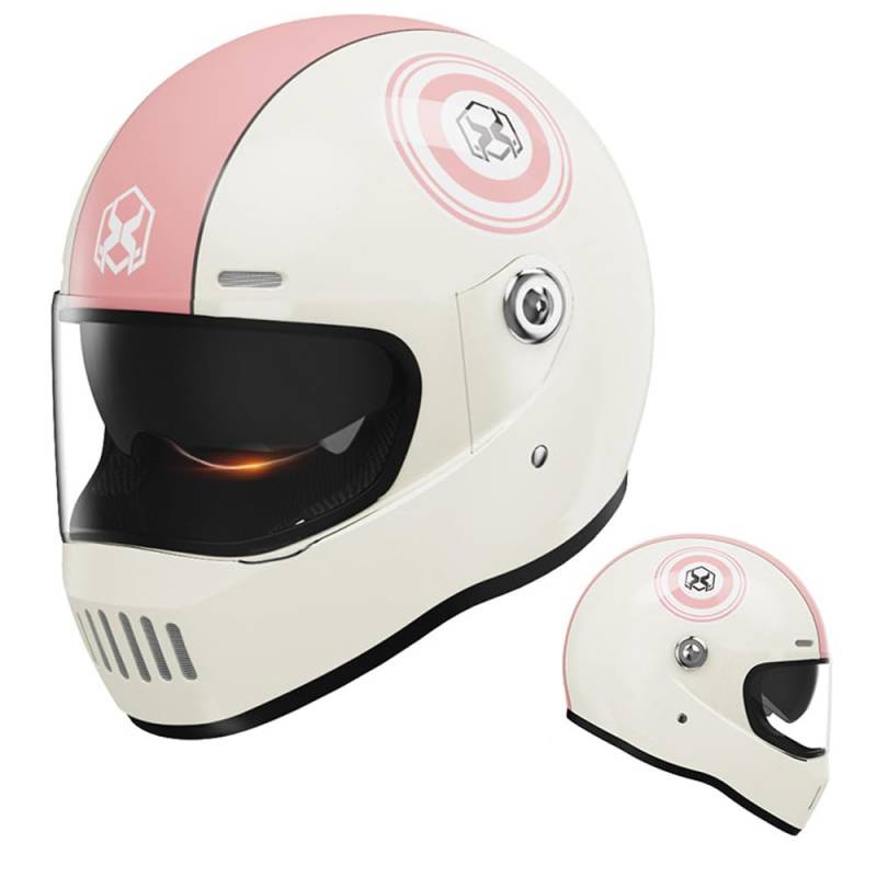 Motorradhelm Damen Herren Full Face Helm Retro Klapphelm DOT/ECE-Zertifizierter Mit Anti-Fog Sonnenblende Helm Motorrad Downhill Helm Mopedhelm Schutzhelm Für Cruiser Chopper,Pink/A-55~62CM von PAESCOY