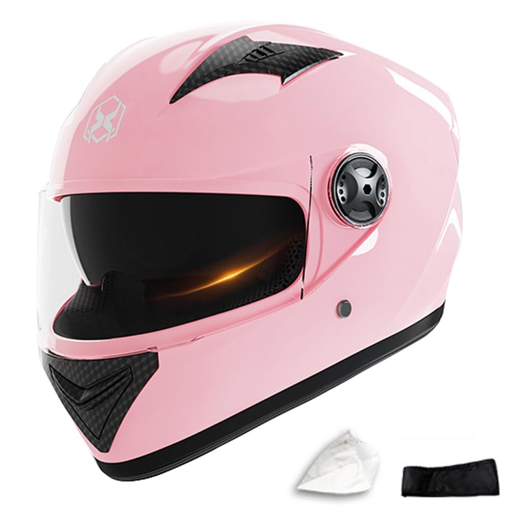 Motorradhelm Damen Herren Full Face Helm Retro Klapphelm DOT/ECE-Zertifizierter Mit Anti-Fog Sonnenblende Helm Motorrad Downhill Helm Mopedhelm Schutzhelm Für Cruiser Chopper,Pink-54~62CM von PAESCOY