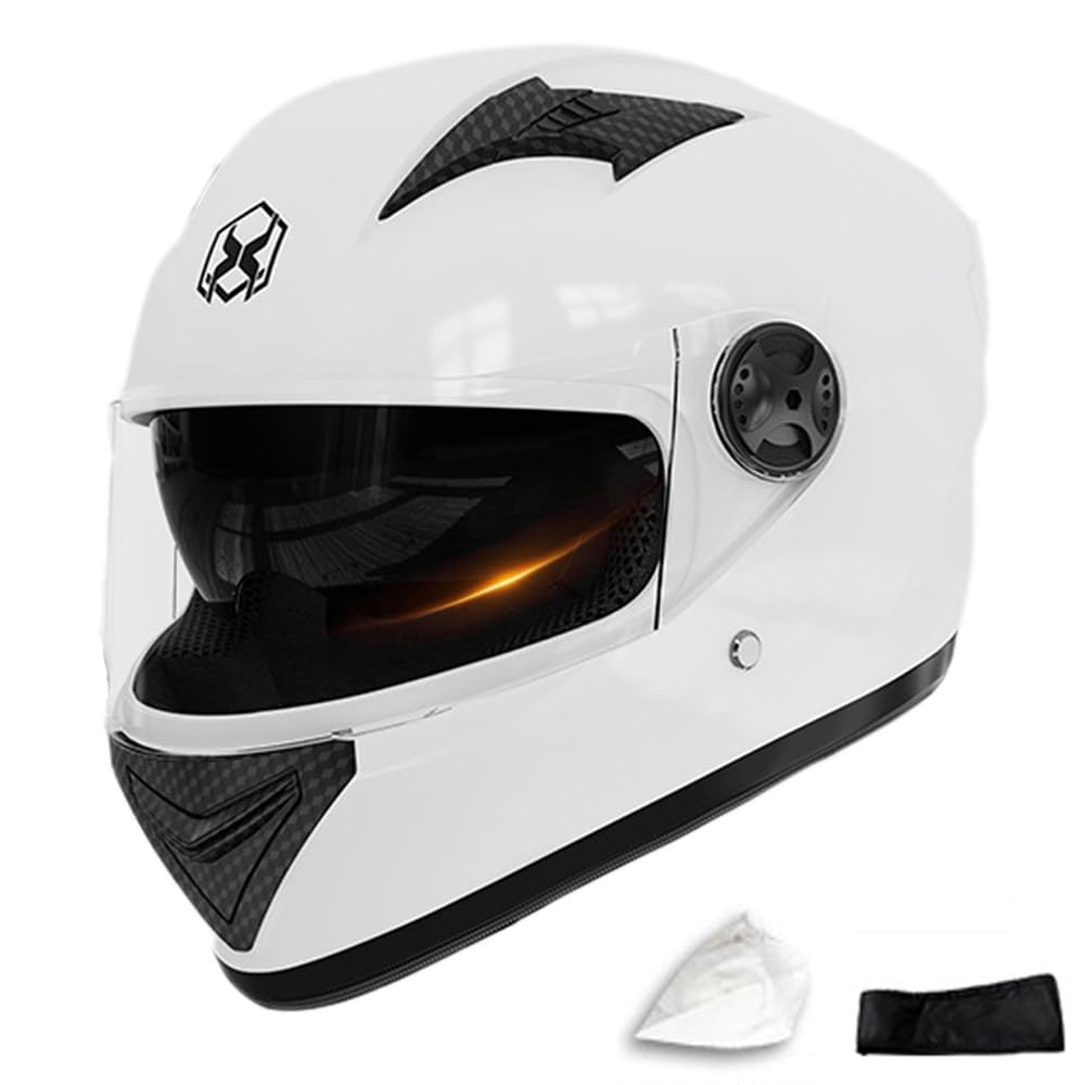 Motorradhelm Damen Herren Full Face Helm Retro Klapphelm DOT/ECE-Zertifizierter Mit Anti-Fog Sonnenblende Helm Motorrad Downhill Helm Mopedhelm Schutzhelm Für Cruiser Chopper,White-54~62CM von PAESCOY