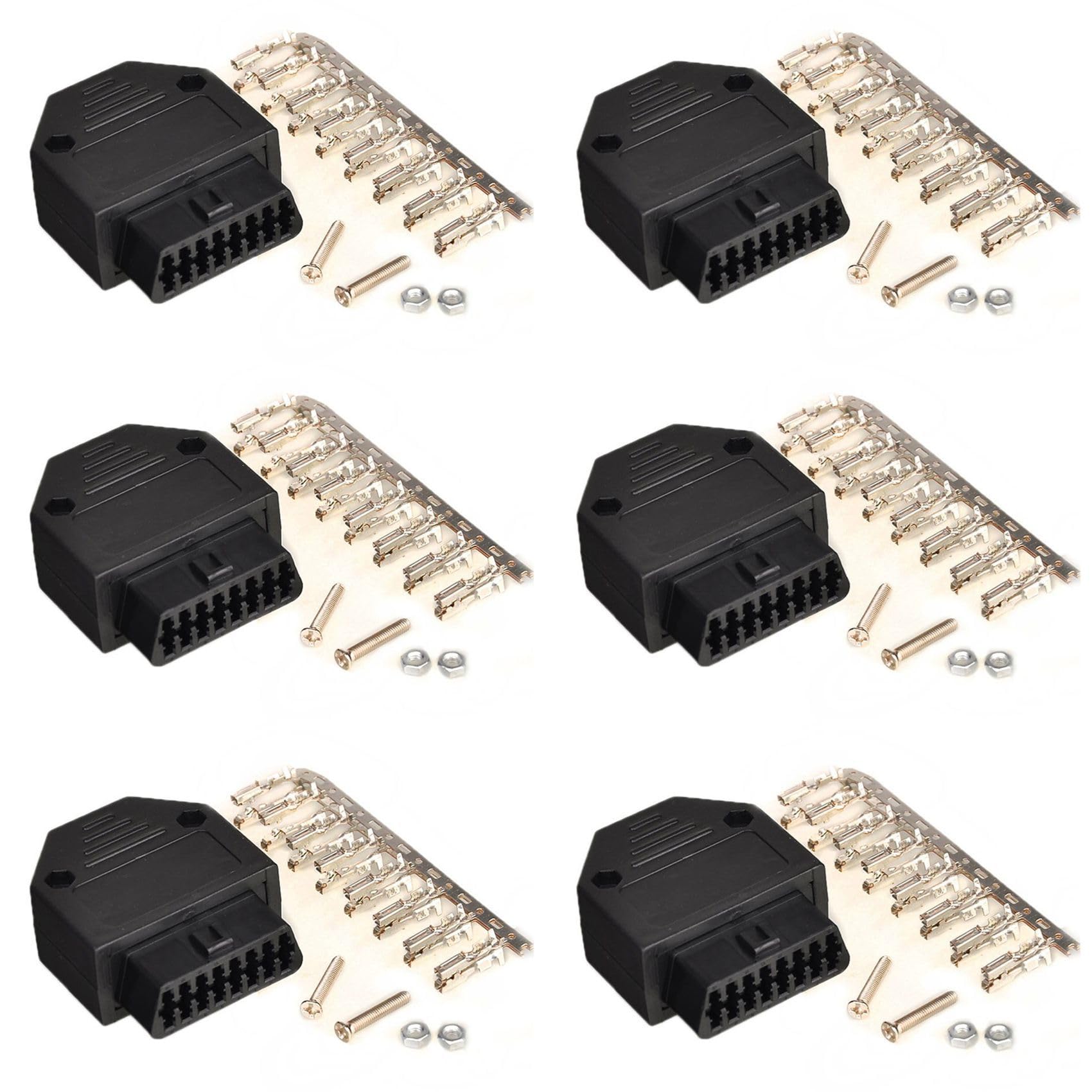 PAGJHRFJG 6X OBD2 OBD II 16Pin Verbinder Buchse Diagnostic Werkzeug Adapter OBD Anschlussstecker +Gehaeuse+ Terminal + Schrauben von PAGJHRFJG