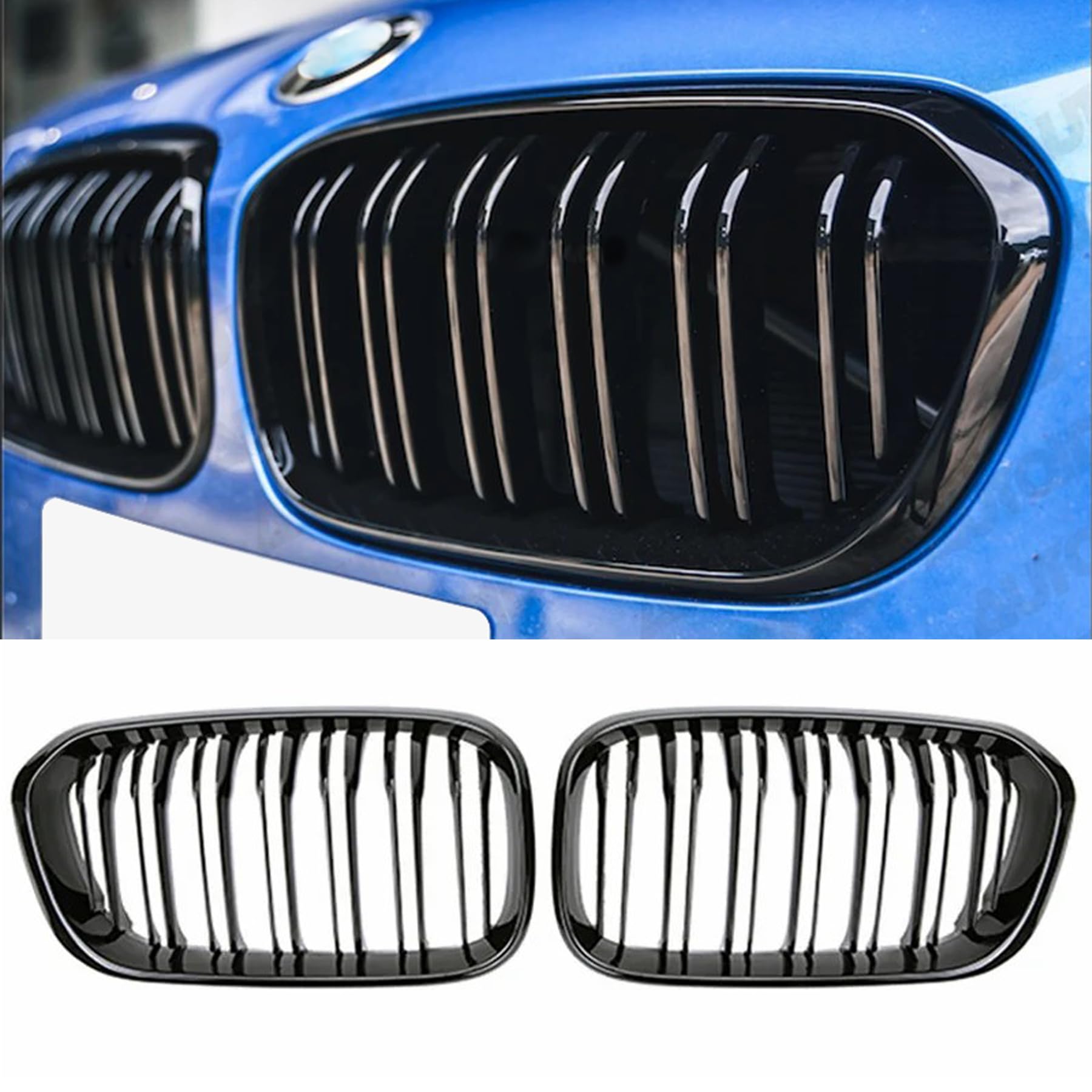 Kühlergrill für 1er F20，Zubehör Sport Frontgrill，Glanz Schwarz Doppelsteg Sport Kühlergrill für BMW 1er F20 F21 2015 2016 2017 2018. (F20-LCI 2015-2018) von PAISEN