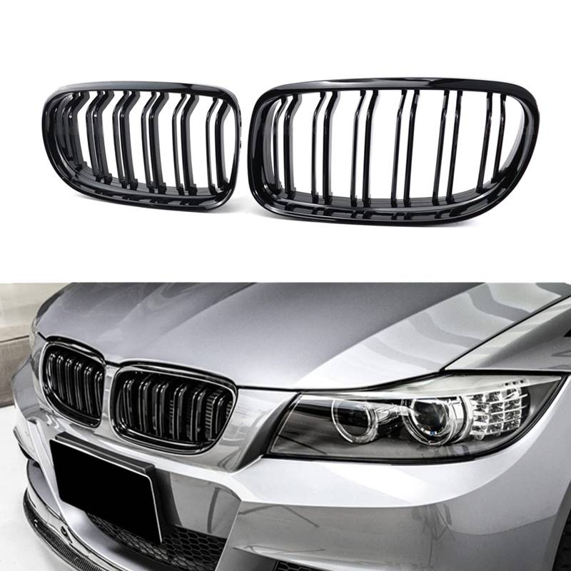 PAISEN BMW 3er E90 Frontgrill Doppellinie Hochglanz Schwarz 2009-2011，Originalgetreues Design，Für Limousine & Touring，318i, 320i, 325i, 330i, 335i，Einfache Montage，Premium ABS Material (E90 2009-2011) von PAISEN