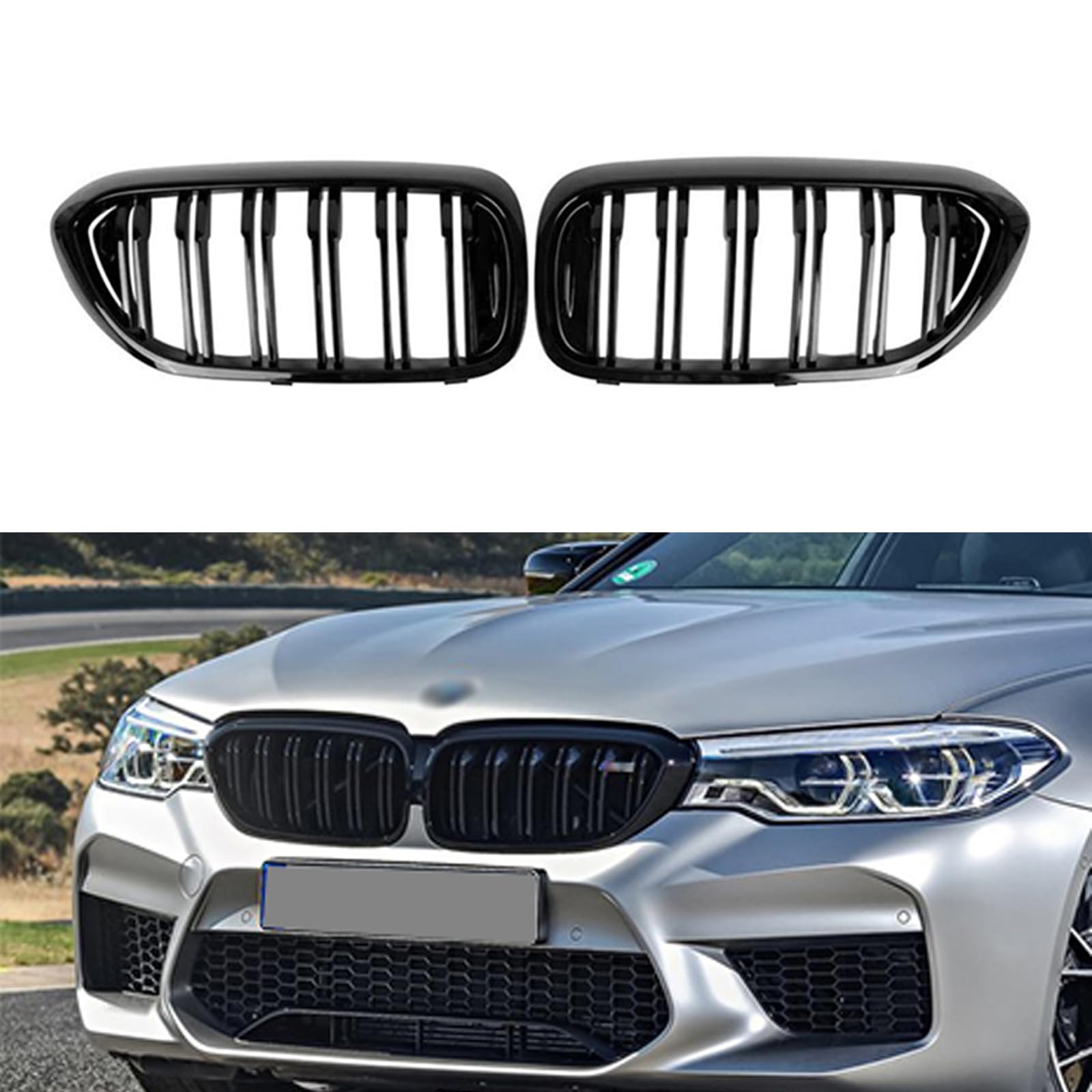 PAISEN Kühlergrill für 5er G30 G31 ，Zubehör Sport Frontgrill，Glanz Schwarz Doppelsteg Sport Kühlergrill Einfache Montage | Premium ABS Material von PAISEN