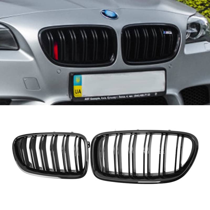 PAISEN Kühlergrill für 5er F10，Zubehör Sport Frontgrill，Glanz Schwarz Doppelsteg Sport Kühlergrill，für 5er F10 F11 F18 520d 530d 540i 2010-2017 von PAISEN