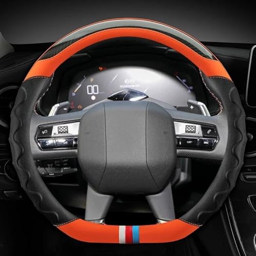 Lenkradschoner D Form Auto Lenkrad Abdeckung Carbon Faser + Leder Für Citroen Für DS3 Für DS4 Für DS5 Für DS5 Auto Zubehör 38cm Lenkradhülle(Orange) von PAKAGVTTB