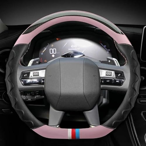 Lenkradschoner D Form Auto Lenkrad Abdeckung Carbon Faser + Leder Für Citroen Für DS3 Für DS4 Für DS5 Für DS5 Auto Zubehör 38cm Lenkradhülle(Pink) von PAKAGVTTB