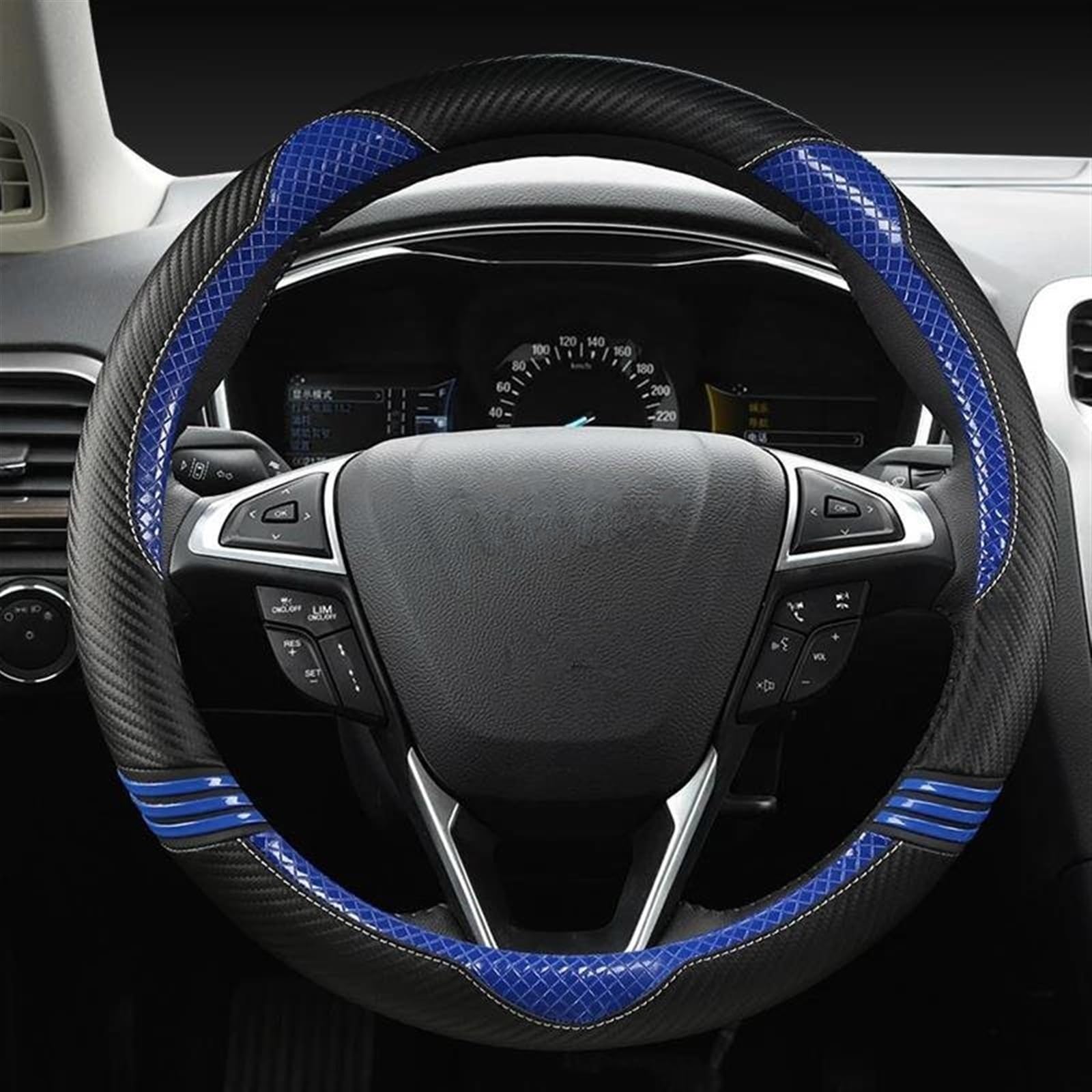 Lenkradschoner Lenkrad Abdeckung Auto Zubehör Für Fusion Für Mondeo Für Edge Für KUGA Für Escape Carbon Faser Auto Lenkradhülle(Blue) von PAKAGVTTB