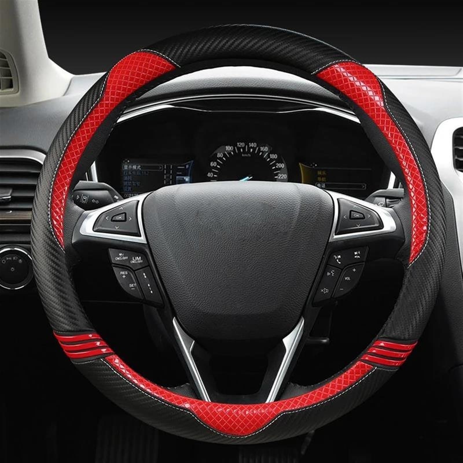 Lenkradschoner Lenkrad Abdeckung Auto Zubehör Für Fusion Für Mondeo Für Edge Für KUGA Für Escape Carbon Faser Auto Lenkradhülle(Red) von PAKAGVTTB