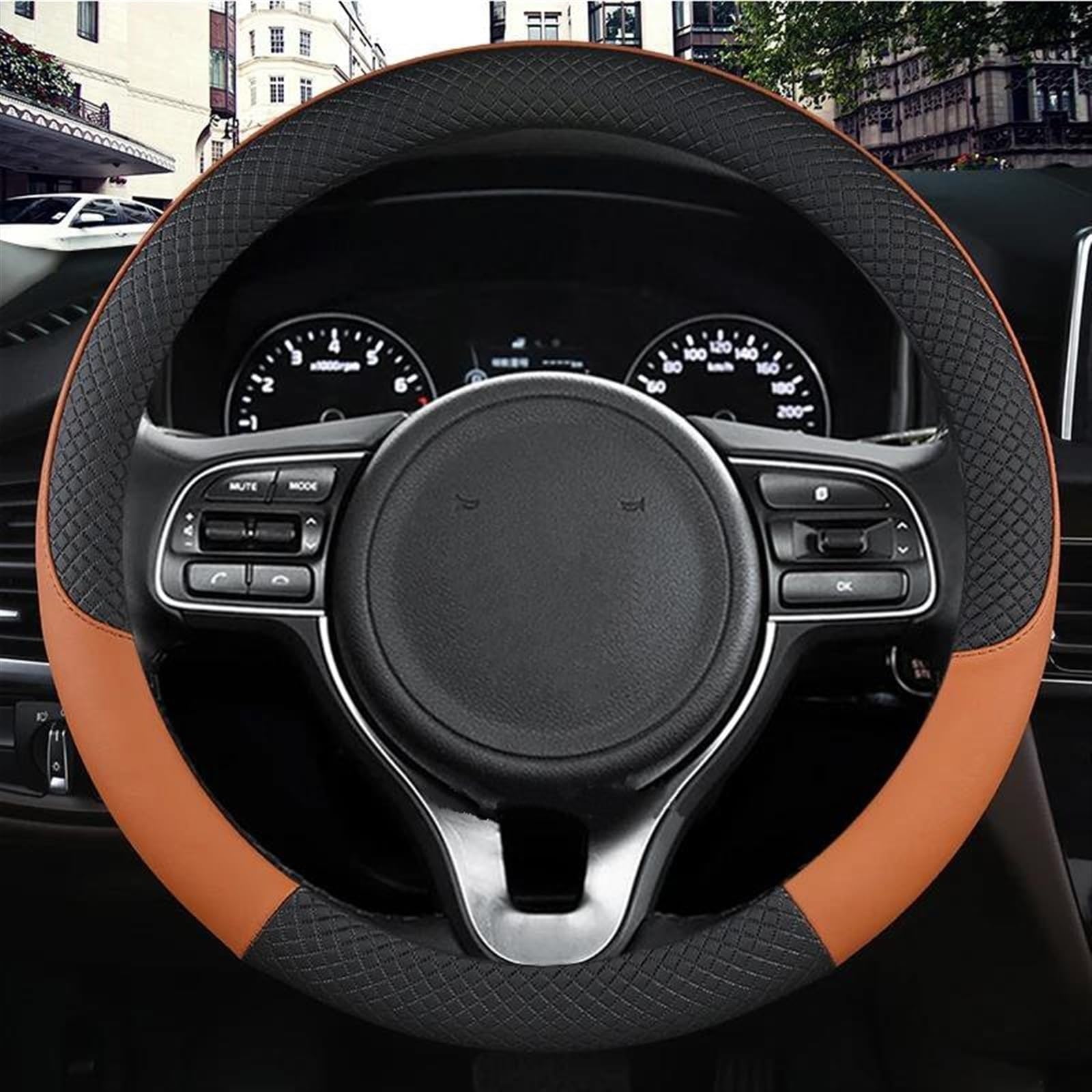 Lenkradschoner Mikrofaser PU Auto Zubehör Für Kia Für NIRO Für NIRO Für EV Für SUV 2016-2021 Auto Lenkrad Abdeckung 38 cm Lenkradhülle(Orange) von PAKAGVTTB