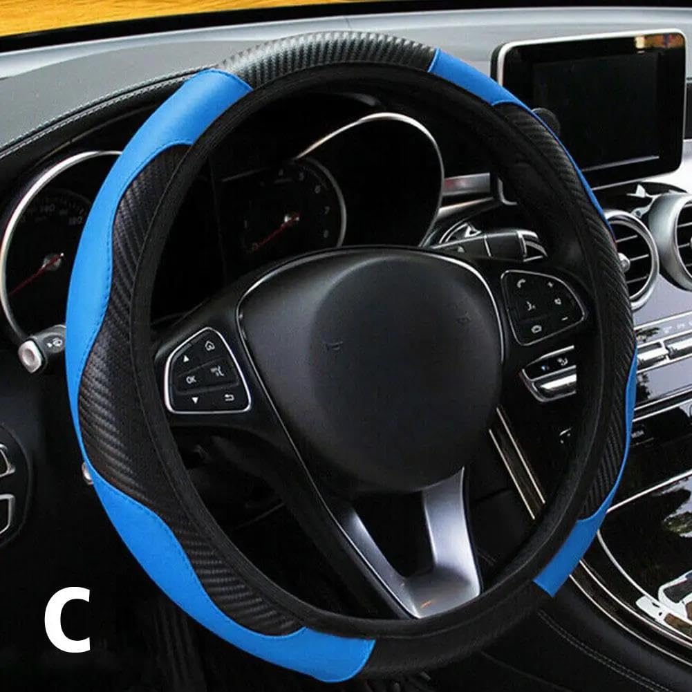 Lenkradschoner PU Auto Dekor Zubehör Für Clio Für Megane Für Fluence Für Laguna Für Kangoo Auto Lenkrad Abdeckung Lenkradhülle(Blue) von PAKAGVTTB