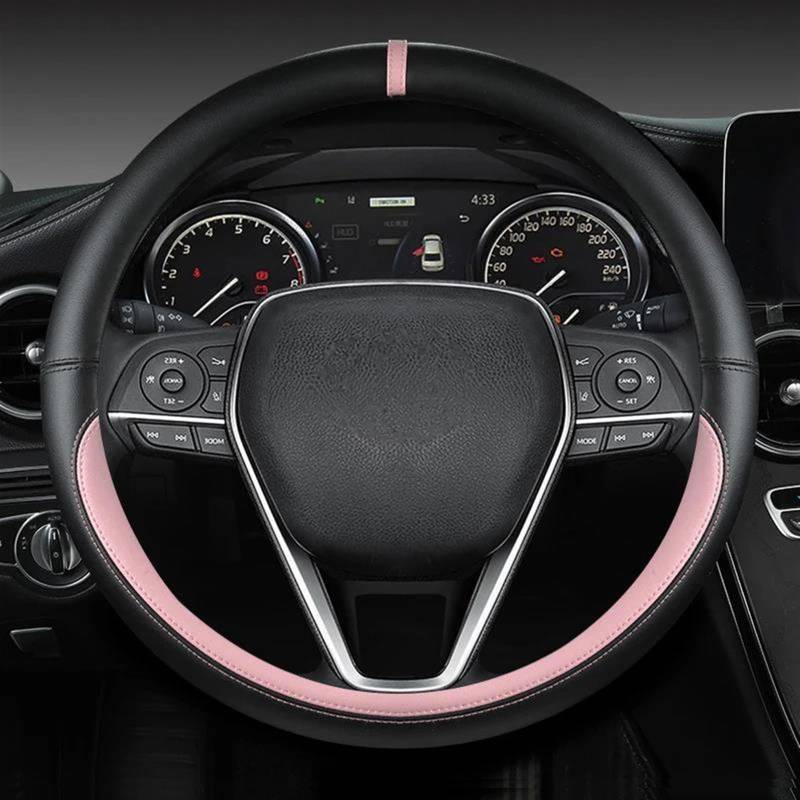 Lenkradschoner PU Auto Zubehör Für Toyota Für Corolla Für Avensis Für Yaris Für Rav4 Für Hilux Für Auris Auto Lenkrad Abdeckung 38 cm Lenkradhülle(Pink) von PAKAGVTTB