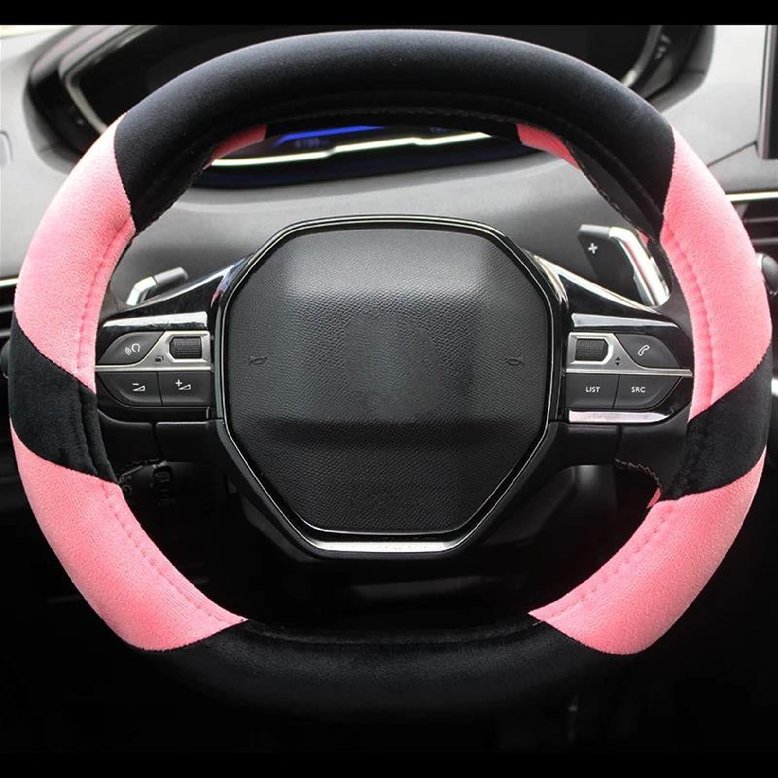 Lenkradschoner Winter Plüsch Auto Zubehör Innen Für Peugeot 2008 2019 2020 Für e2008 2020 Auto Lenkrad Abdeckung Lenkradhülle(Pink) von PAKAGVTTB