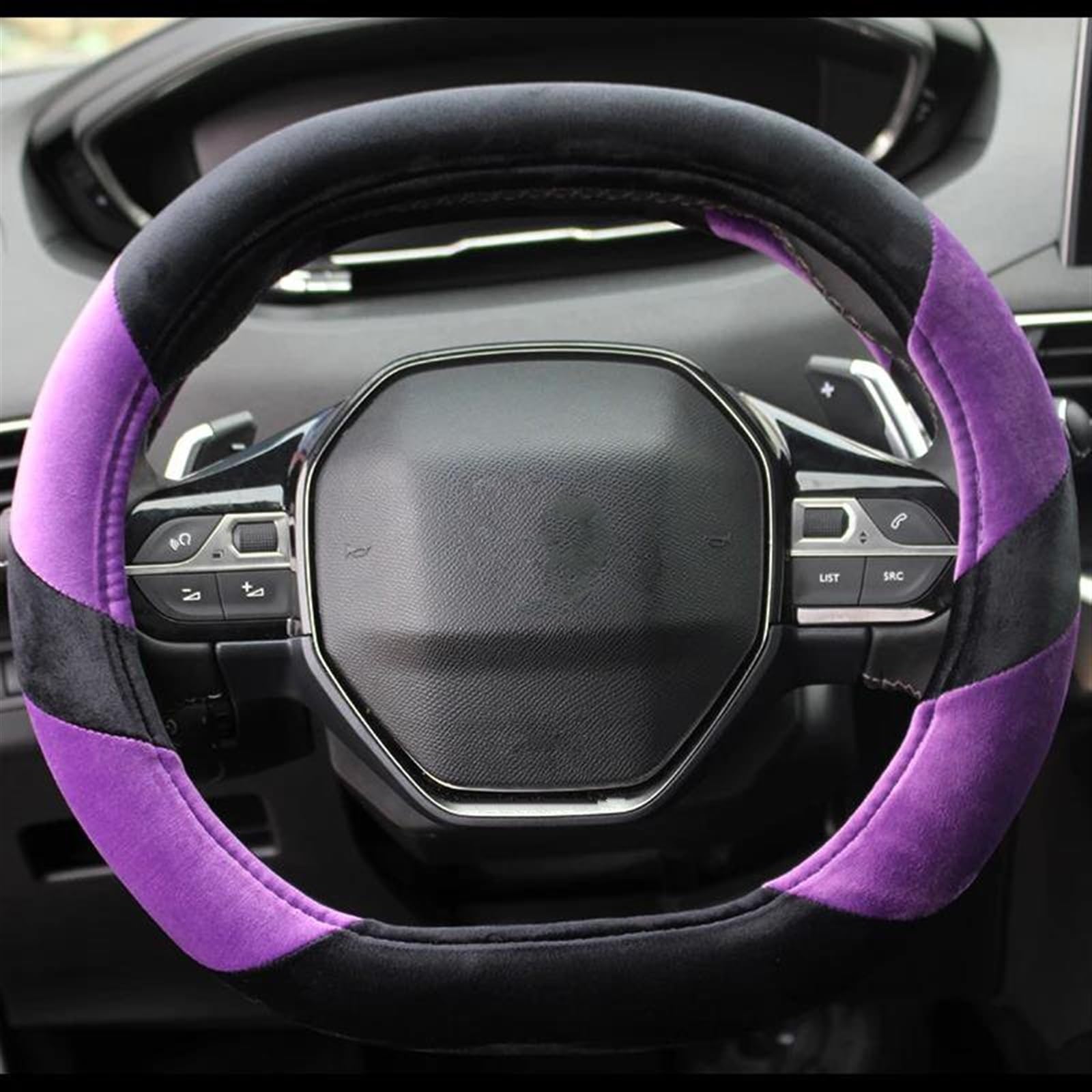 Lenkradschoner Winter Plüsch Auto Zubehör Innen Für Peugeot 2008 2019 2020 Für e2008 2020 Auto Lenkrad Abdeckung Lenkradhülle(Purple) von PAKAGVTTB