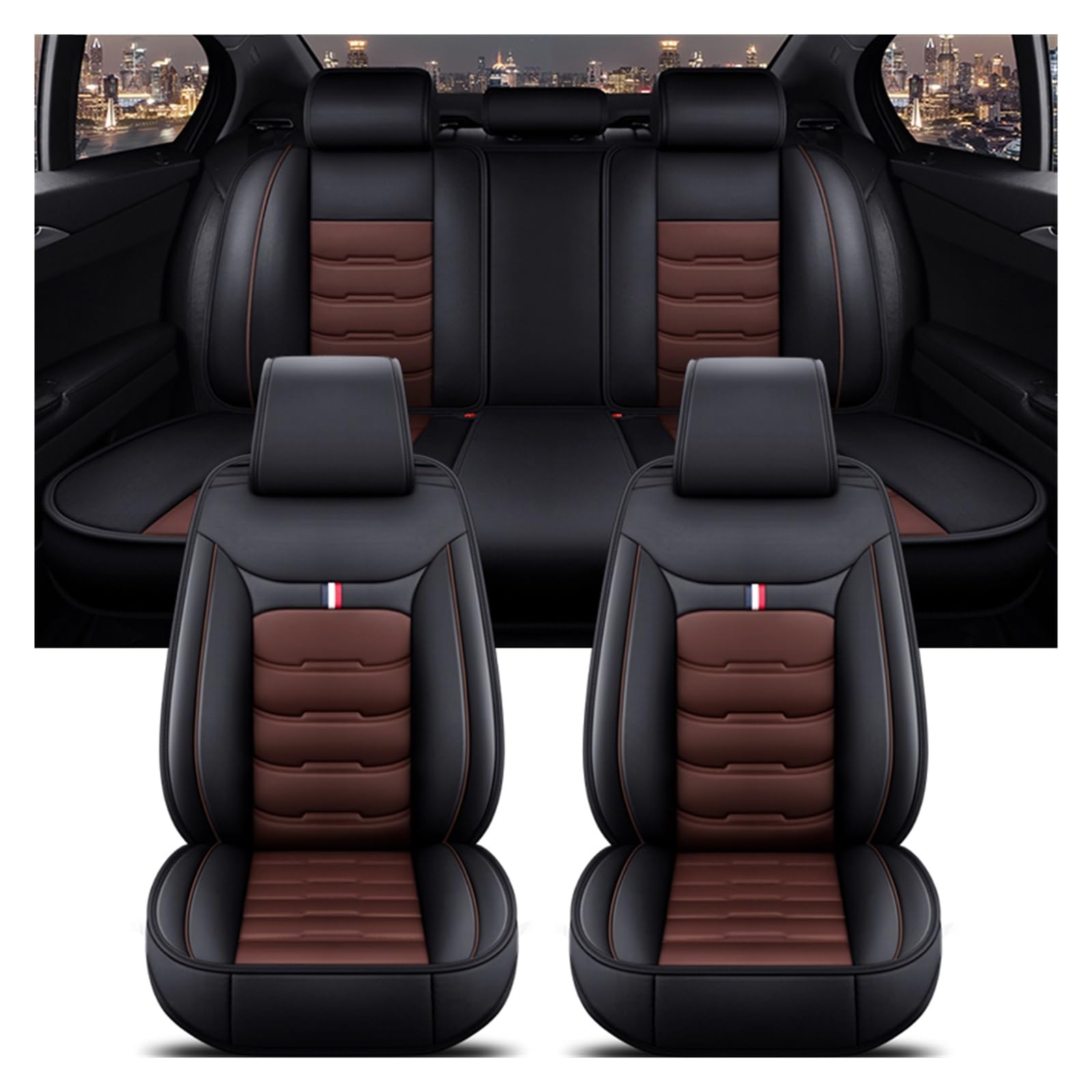 PAKAGVTTB Sitzbezüge Universal Auto Sitzbezug Für Cadillac Alle Auto Modelle Cts ATS CT6 XTS Escallade Für XT5 Für SRX Für DTS Auto Zubehör Innen Details Vordersitzbezüge(Black Coffee 5 Seat) von PAKAGVTTB