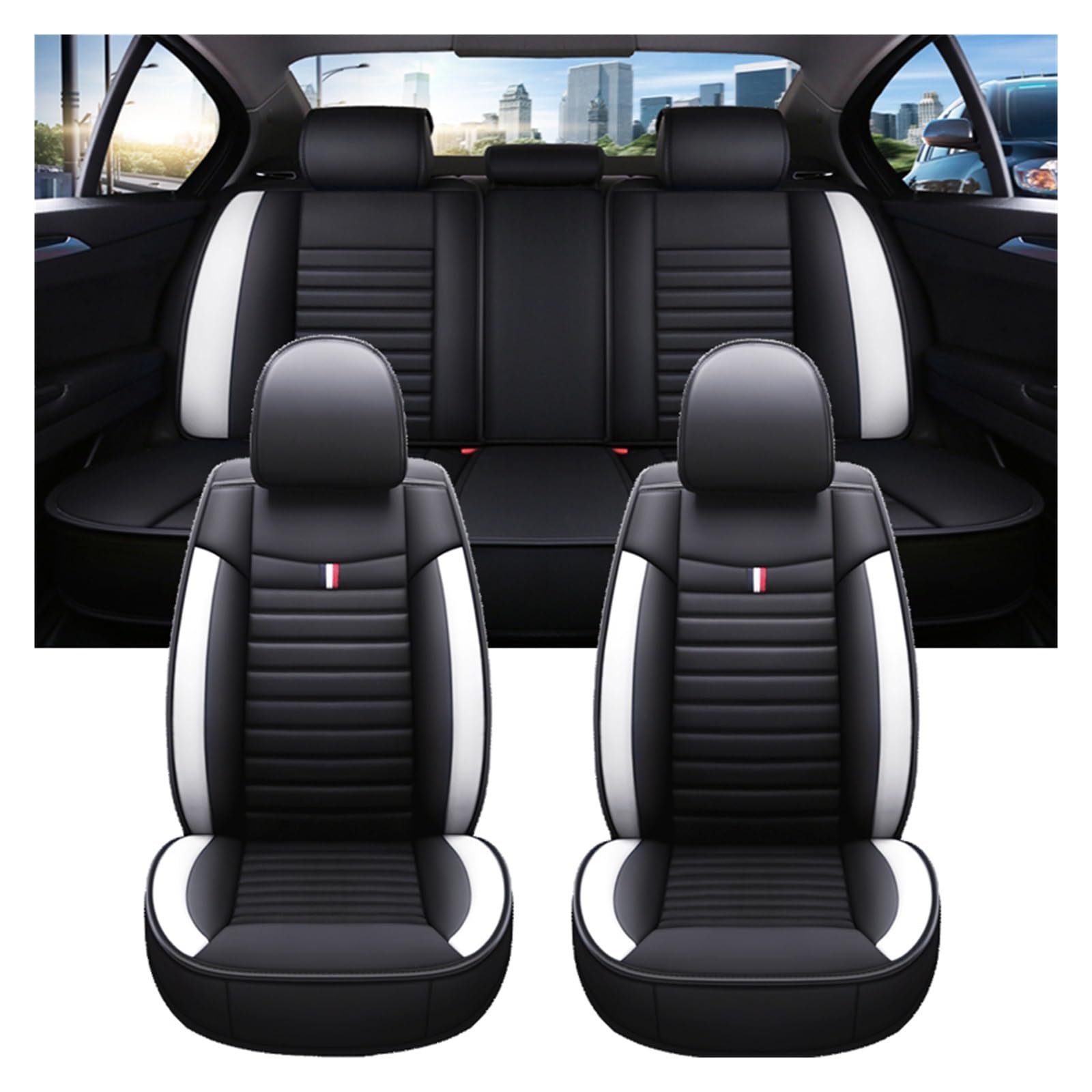 PAKAGVTTB Sitzbezüge Universal Auto Sitzbezug Für Citroen Für C3 Für C4 Auto Zubehör Innen Details Alle Auto Modell Vordersitzbezüge(Black White 5 Seat) von PAKAGVTTB