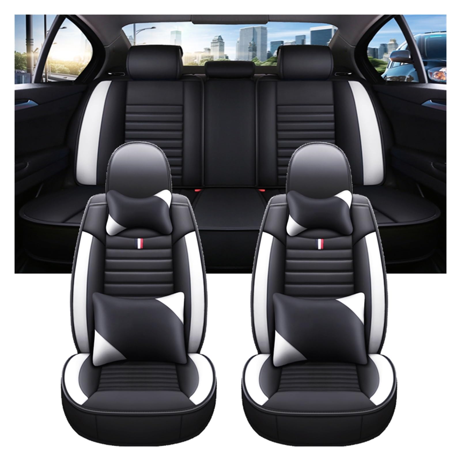 PAKAGVTTB Sitzbezüge Universal Auto Sitzbezug Für Citroen Für C3 Für C4 Auto Zubehör Innen Details Alle Auto Modell Vordersitzbezüge(Black White 5 Seat 1) von PAKAGVTTB