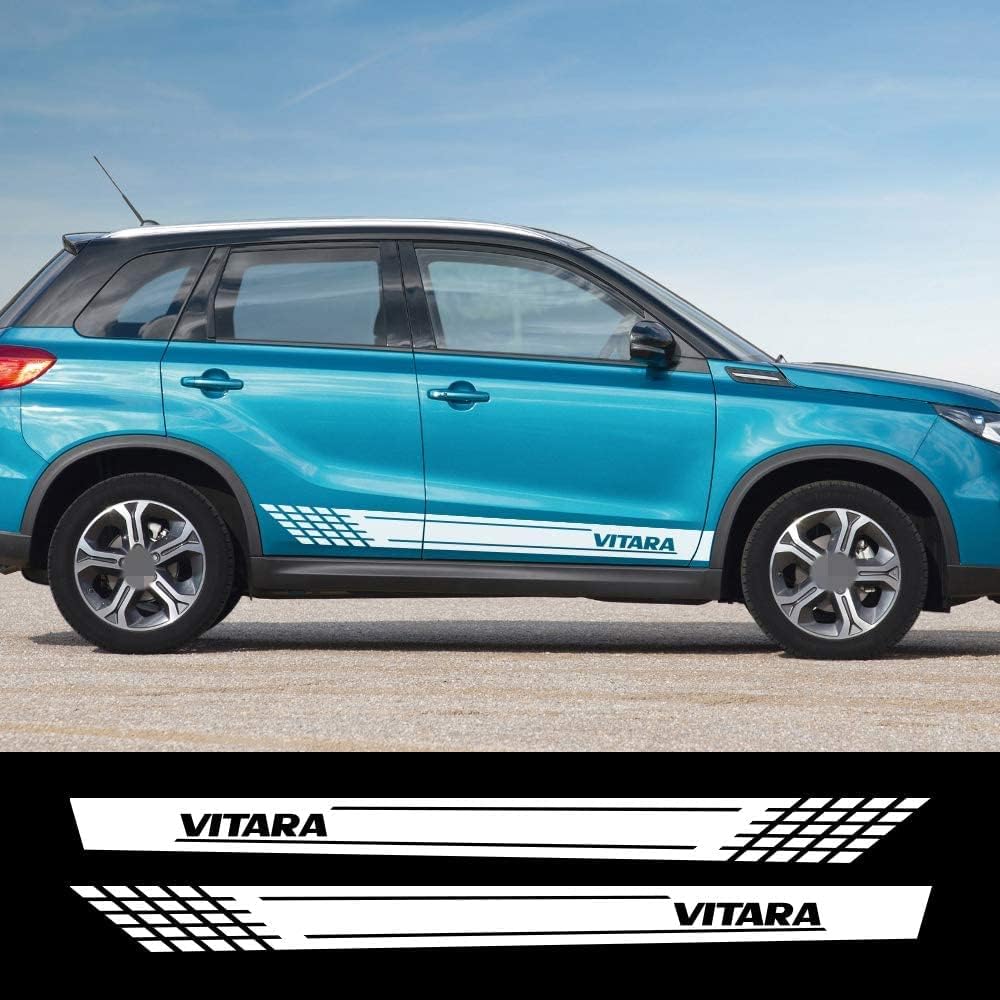 PAKJEL Auto Seitenstreifen Seitenaufkleber Aufkleber Grafiken,Für Suzuki Vitara Auto Styling Seitenaufkleber Seitenschweller Streifen.,B-White von PAKJEL