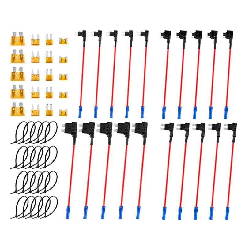 PAMENET 20 Stück Auto-Add-A-Circuit-Sicherungshahn-Adapter-Kits ATO/ATC Mini Low Dual-Slot-Flachsicherungshalter 12-V-Sicherungshahn-Set, 500357906 von PAMENET