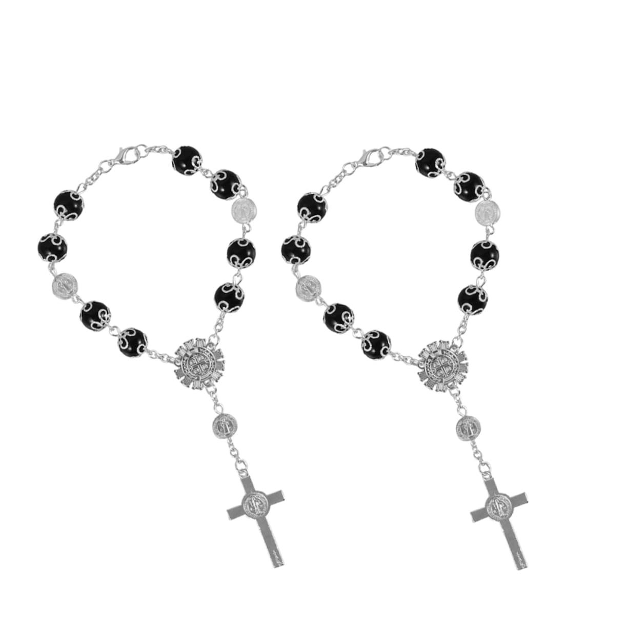 PAMINGONO 2 Stück Kreuz Rosenkranz Armband Religiöser Autospiegel Anhänger Auto Rosenkranz Hängedekoration Autospiegel Hängedekoration Rosenkranz Rückspiegel Hängedekoration von PAMINGONO